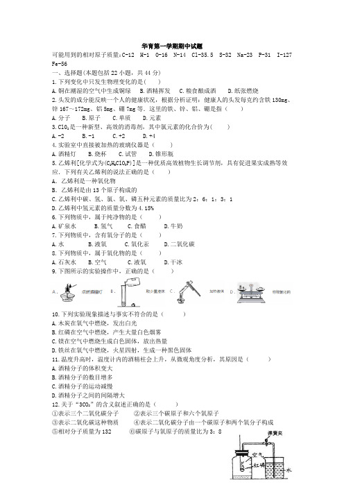 上海华育中学2016年初三化学期中试题