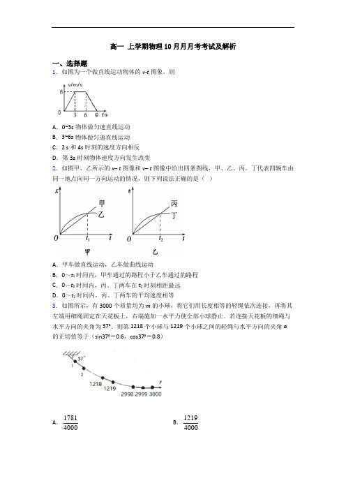 高一 上学期物理10月月月考考试及解析