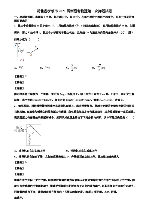 湖北省孝感市2021届新高考物理第一次押题试卷含解析