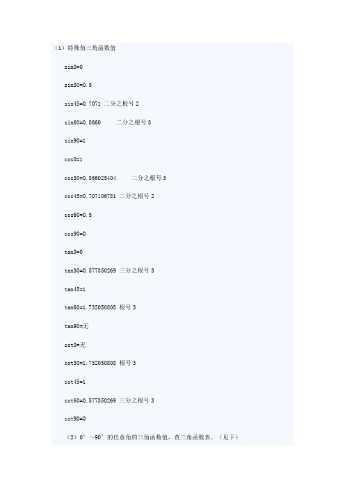 三角函数表查询
