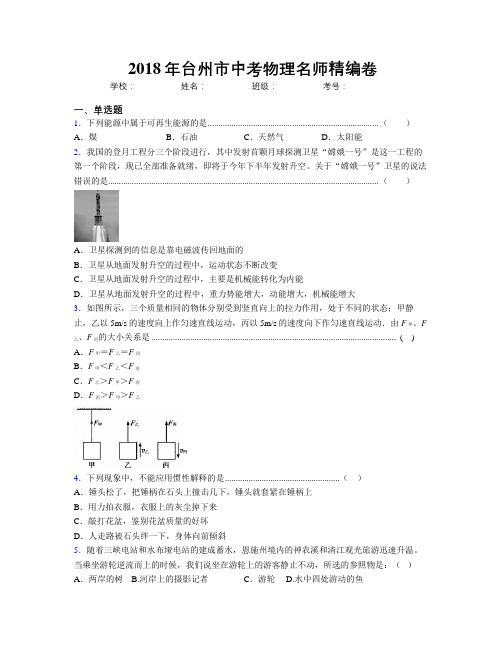 2018年台州市中考物理名师精编卷