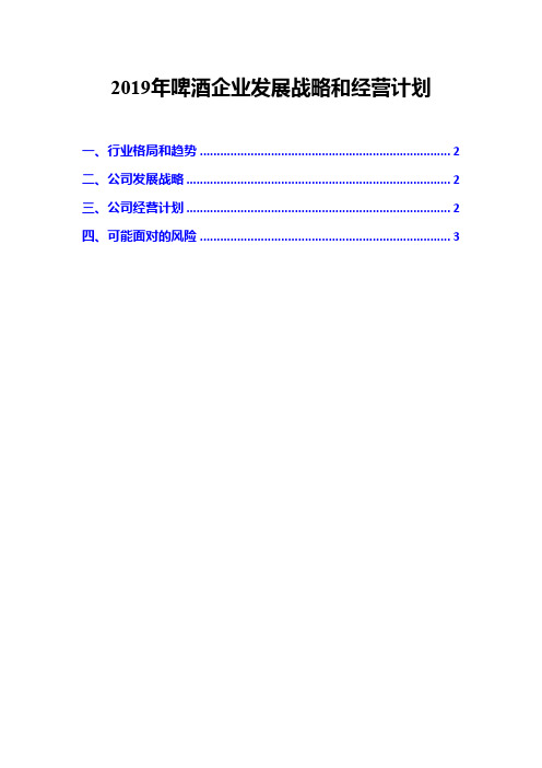 2019年啤酒企业发展战略和经营计划