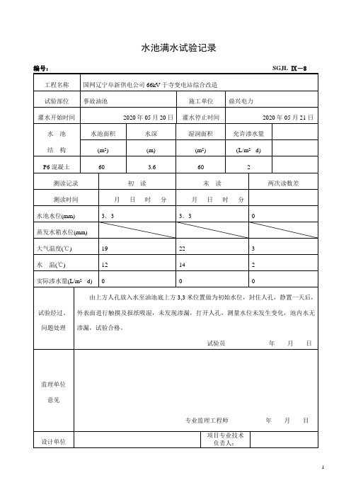 10 Ⅸ-8 水池满水试验记录