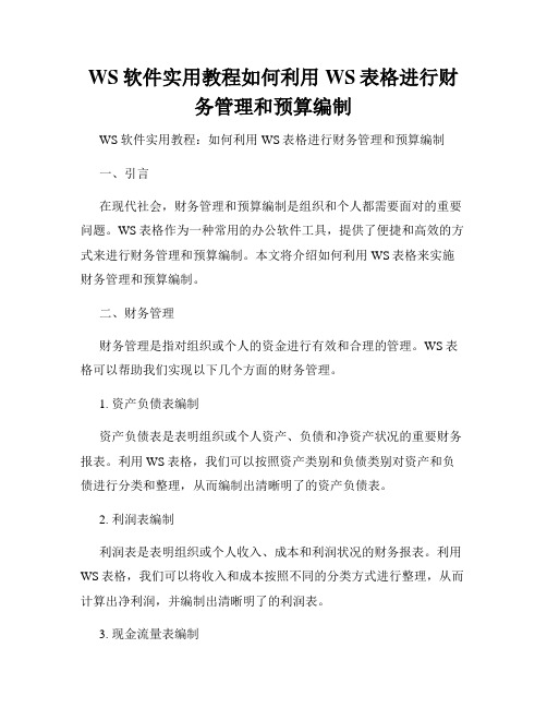 WS软件实用教程如何利用WS表格进行财务管理和预算编制