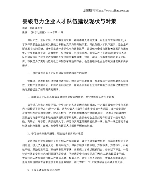 县级电力企业人才队伍建设现状与对策