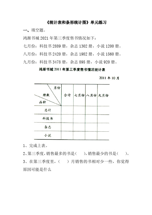 《统计表和条形统计图》单元练习