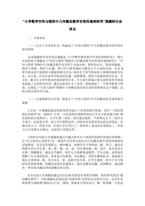 “小学数学空间与图形中几何概念教学有效性案例研究”课题研讨会评点