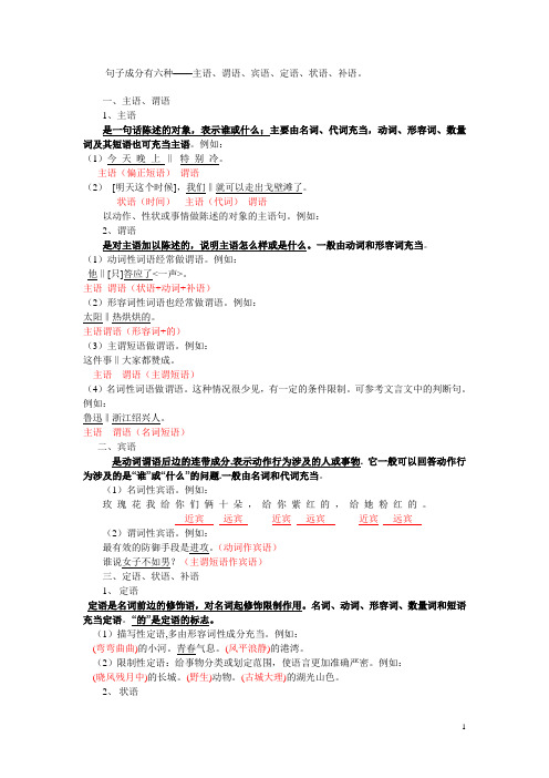 句子成分有六种——主语、谓语、宾语、定语、状语、补语初稿