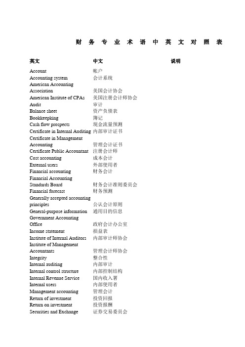 财务专业术语中英文对照表