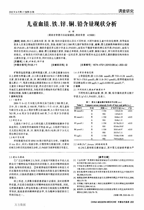 童血镁、铁、锌、铜、铅含量现状分析[1]