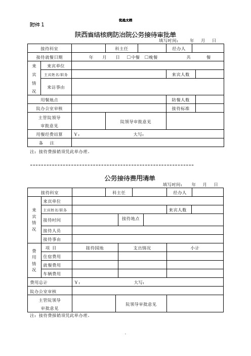 2022年公务接待审批单及费用清单