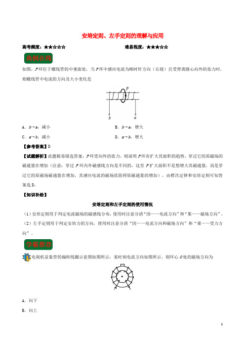 2018年高考物理安培定则、左手定则的理解与应用复习练习(含解析)