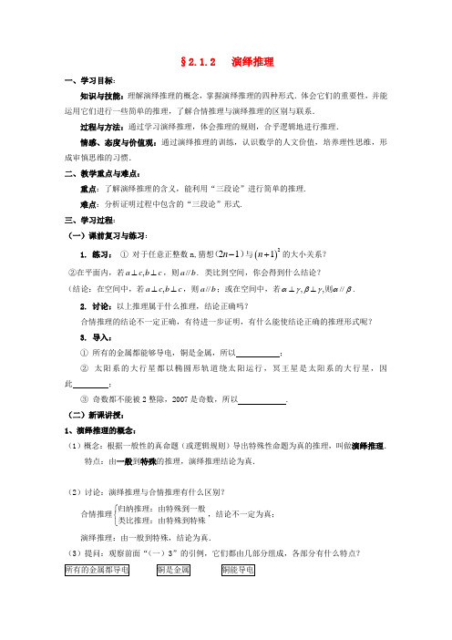 高二数学 §2.1.2 演绎推理导学案 文