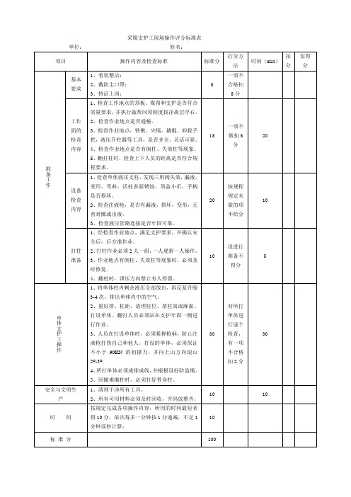 采煤支护工现场操作评分表