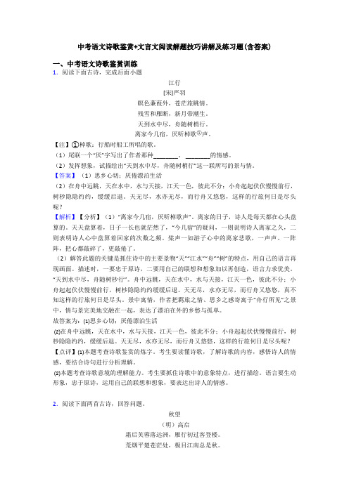 中考语文诗歌鉴赏+文言文阅读解题技巧讲解及练习题(含答案)