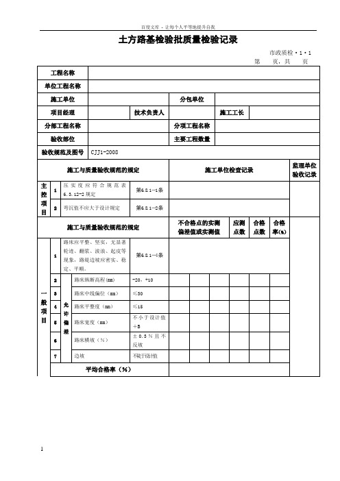 城镇道路工程施工与质量验收规范CJJ12008检验批表格