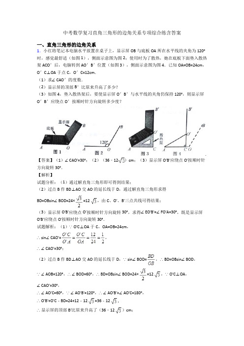 中考数学复习直角三角形的边角关系专项综合练含答案