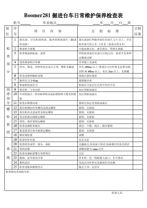 Boomer281台车日常维护保养检查表