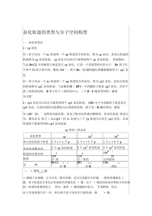 杂化轨道的类型与分子空间构型