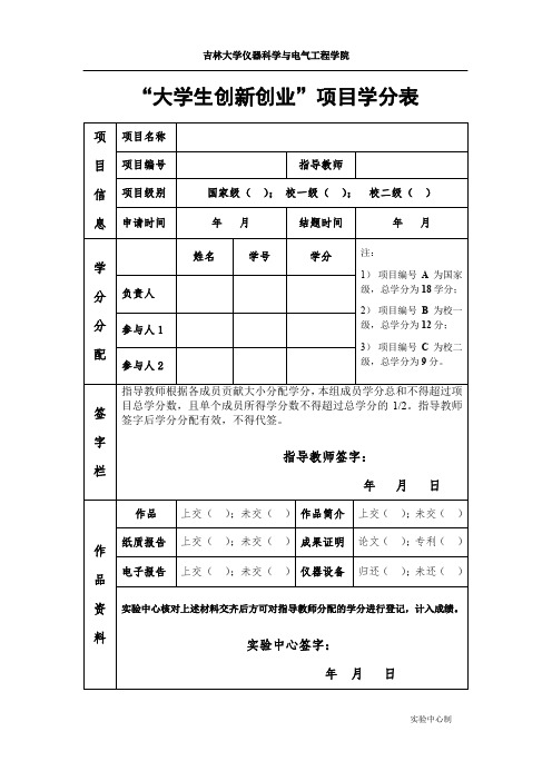 大学生创新创业项目学分表