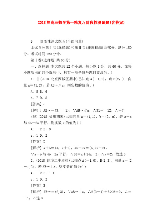 【高三数学试题精选】2018届高三数学第一轮复习阶段性测试题(含答案)