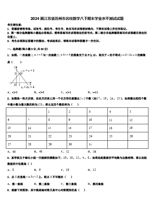 2024届江苏省苏州市名校数学八下期末学业水平测试试题含解析