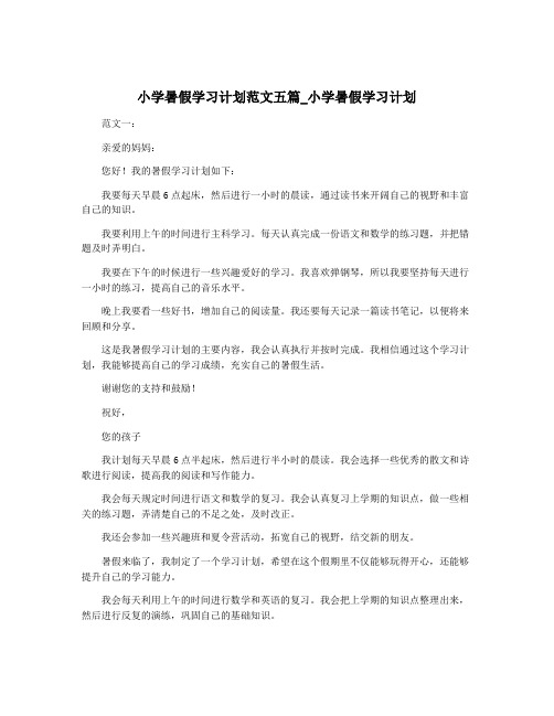 小学暑假学习计划范文五篇_小学暑假学习计划