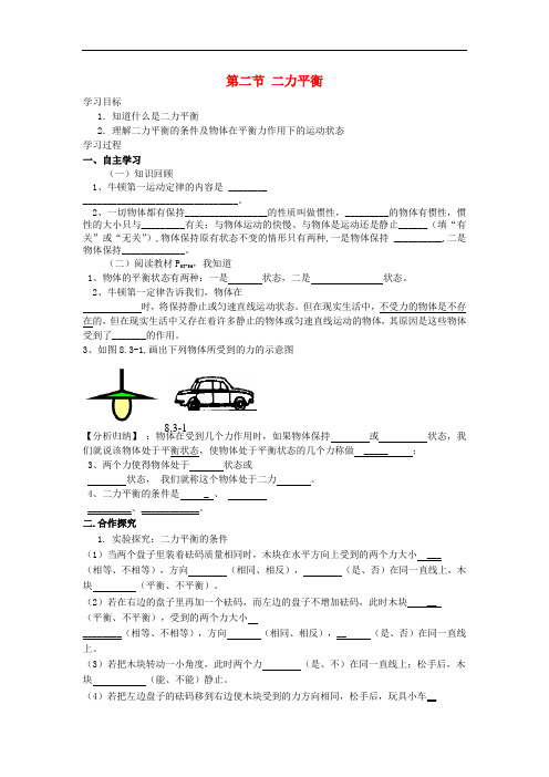 八年级物理下册 8.2 2力平衡 精品导学案 新人教版