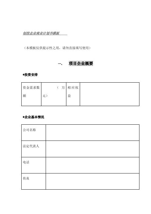 创投企业商业计划书