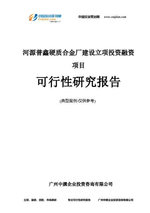 河源普鑫硬质合金厂建设融资投资立项项目可行性研究报告(非常详细)