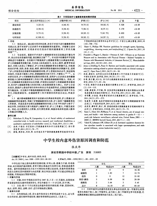 中学生校内意外伤害原因调查和防范