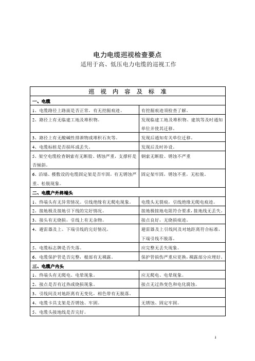 电力电缆巡视检查要点