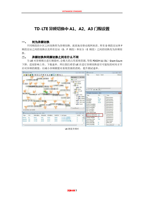 TD-LTE异频切换中A1、A2、A3门限设置