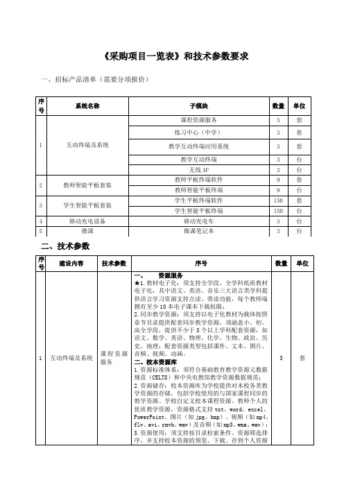 《采购项目一览表》和技术参数要求