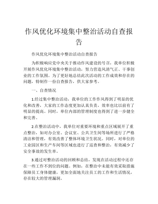 作风优化环境集中整治活动自查报告