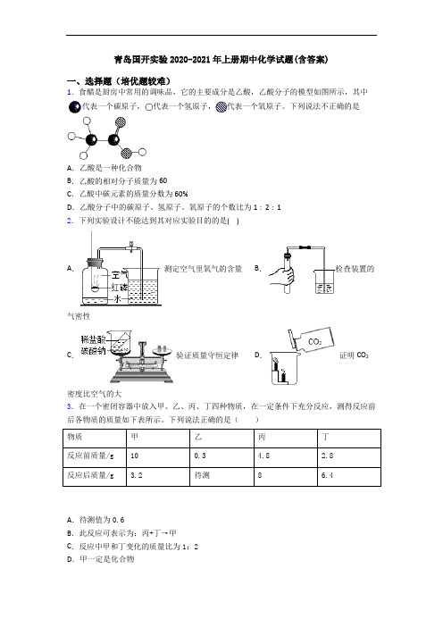 青岛国开实验2020-2021年上册期中初三化学试题(含答案)