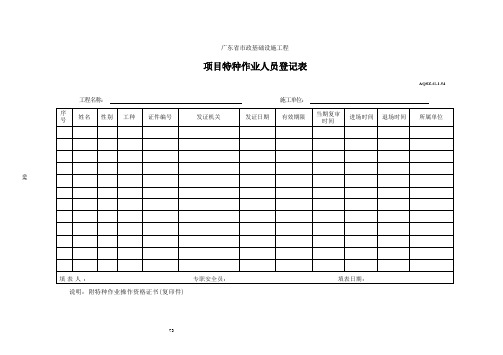 项目特种作业人员登记表