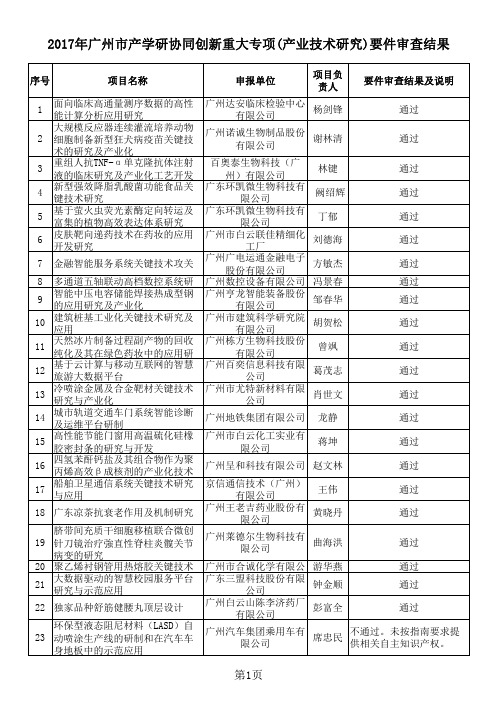 2017年广州市产学研协同创新重大专项(产业技术研究)要件