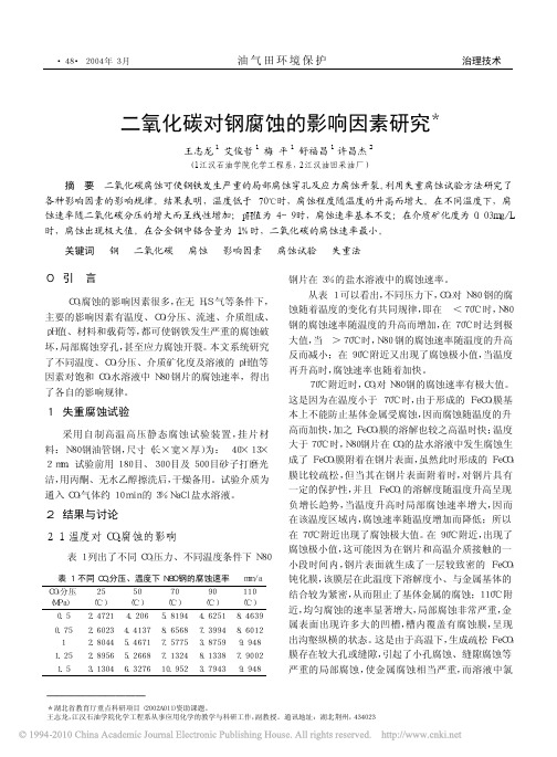 二氧化碳对钢腐蚀的影响因素研究