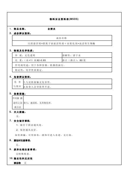 去渍水安全技术说明书(MSDS)