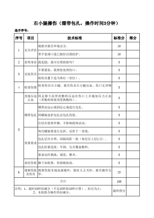 医生技能大赛外伤、心肺复苏评分表