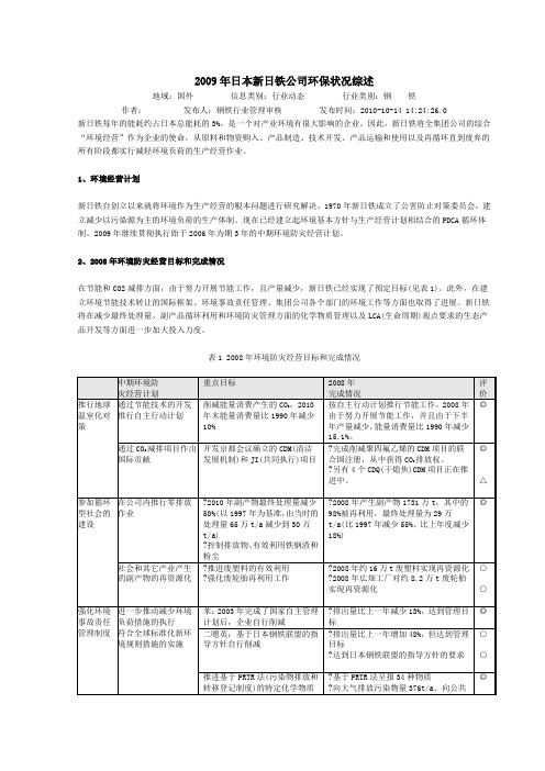 2009年日本新日铁公司环保状况综述20101014