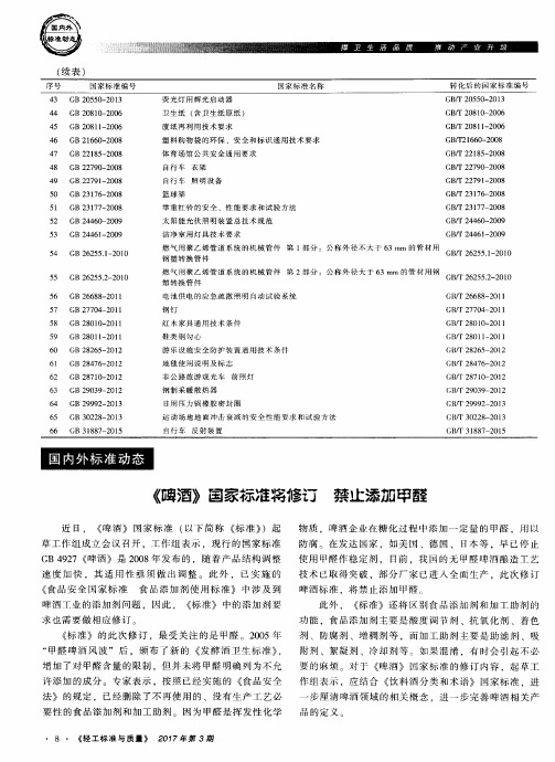 《啤酒》国家标准将修订 禁止添加甲醛