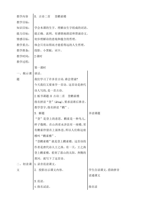 最新人教部编版二年级语文上册《古诗两首》教学设计