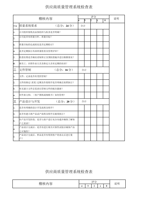 供应商质量管理系统检查表