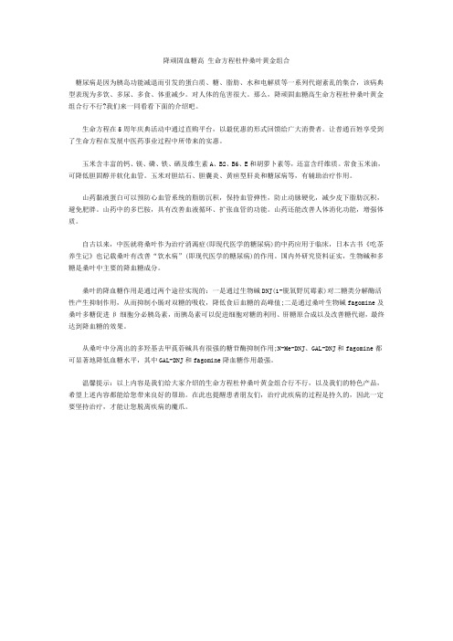 降顽固血糖高 生命方程杜仲桑叶黄金组合