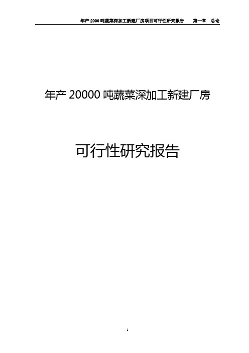 年产2000吨蔬菜深加工新建厂房项目可行性研究报告