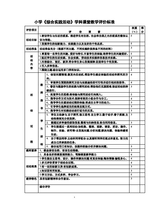 小学《综合实践活动》学科课堂教学评价标准