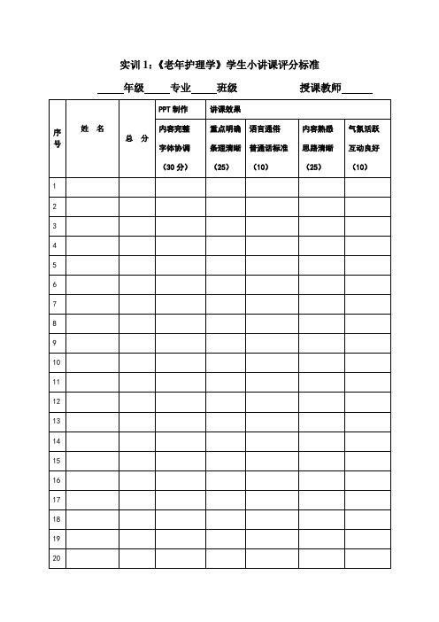 《老年护理学》实训课评分标准(实训1、2、3)(1)