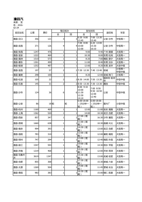 常德澧县汽车站发车时刻表